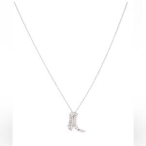 14K White Gold Real Diamond Western Cowboy Cowgirl Boot Pendant Necklace